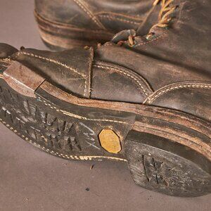 1990s Westco Vibram Sole Pole Climber Logger Black Leather Boots